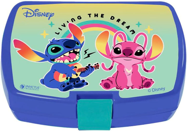 FUN HOUSE | Komplettes Set Lunchbox Angel & Stitch für Kinder | 1 Glas, 2 Teller + Besteck + Trinkfl