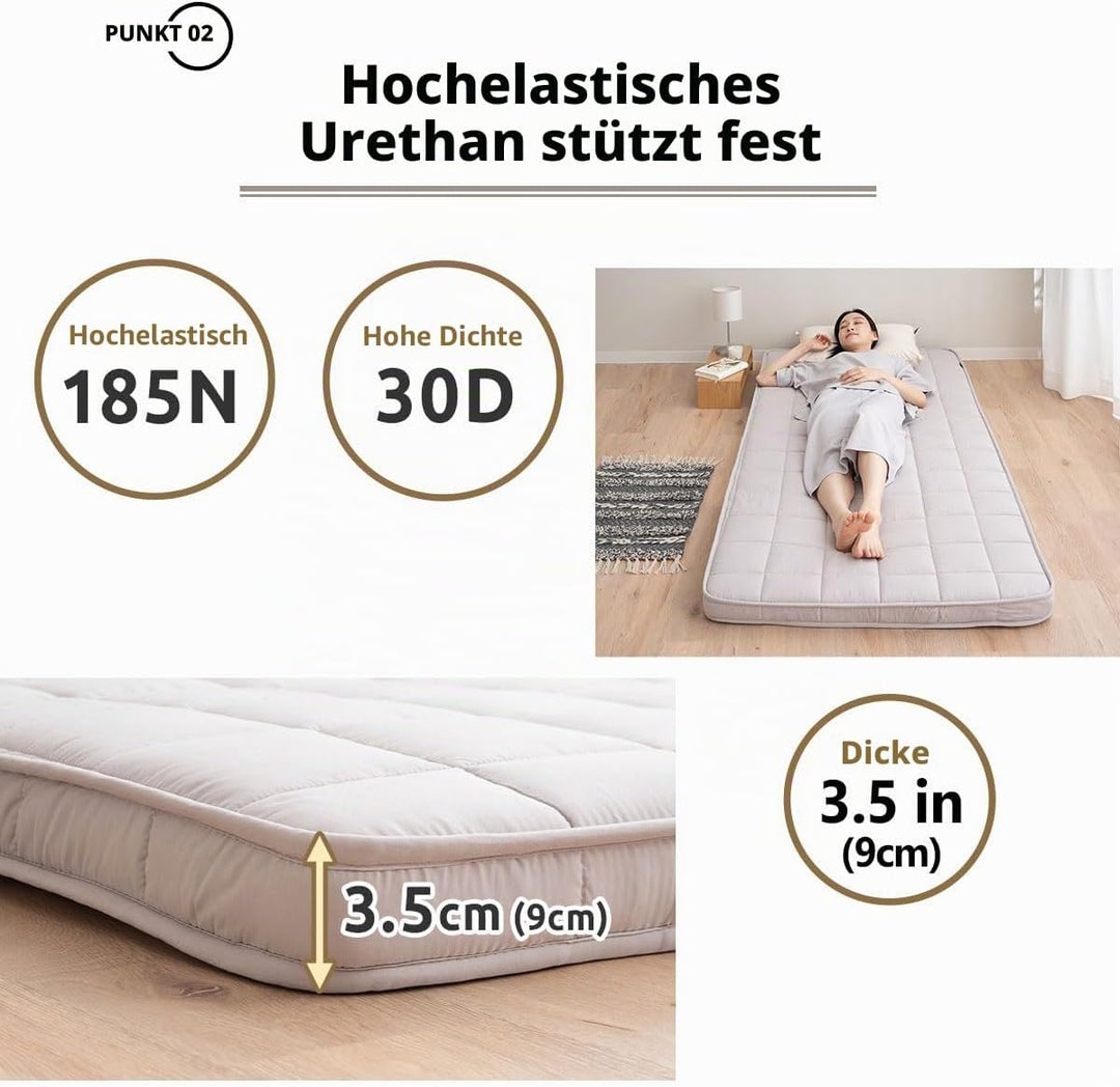 EMOOR Japanische Gepolsterte Futon Matratze Machi 90 x 202 cm Grau, Urethan- und Polyester (Fest) Zw