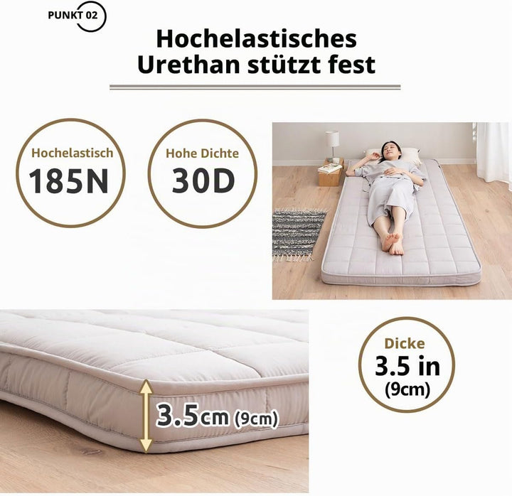 EMOOR Japanische Gepolsterte Futon Matratze Machi 90 x 202 cm Grau, Urethan- und Polyester (Fest) Zw