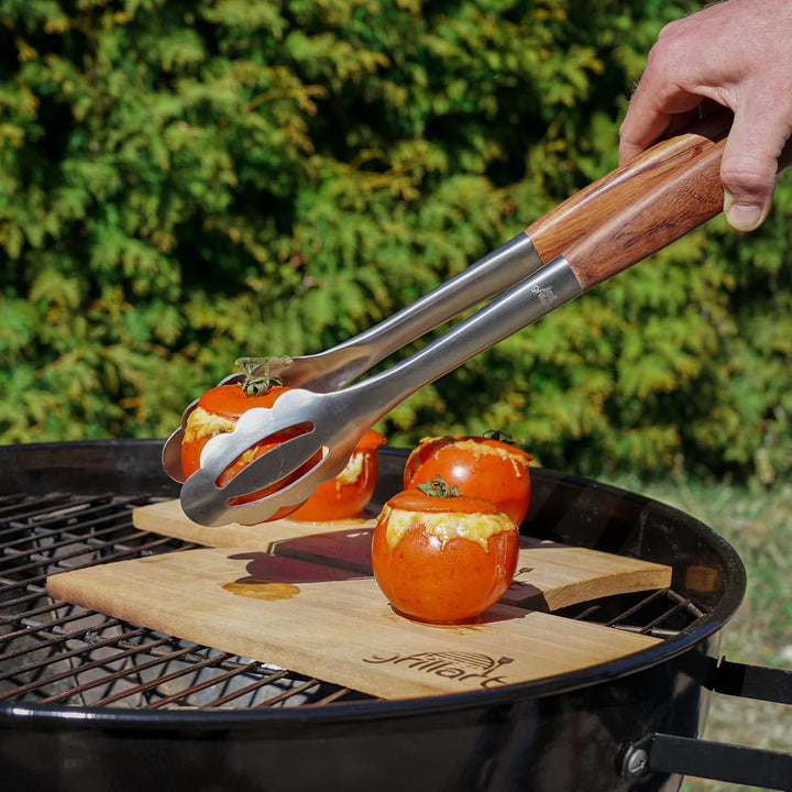 grillart® Premium Grillbesteck Set, 3-teilig aus hochwertigem Edelstahl und edlen Holzgriffen – Gril