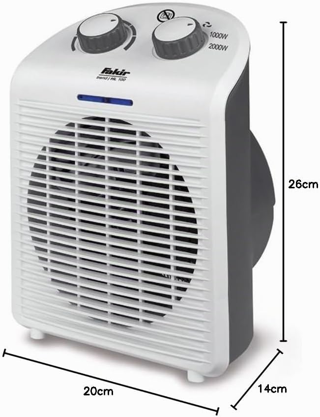 Fakir Trend HL 100 Heizlüfter Energiesparend – 2000 Watt, Mini-Heizlüfter mit Betriebskontrolleuchte
