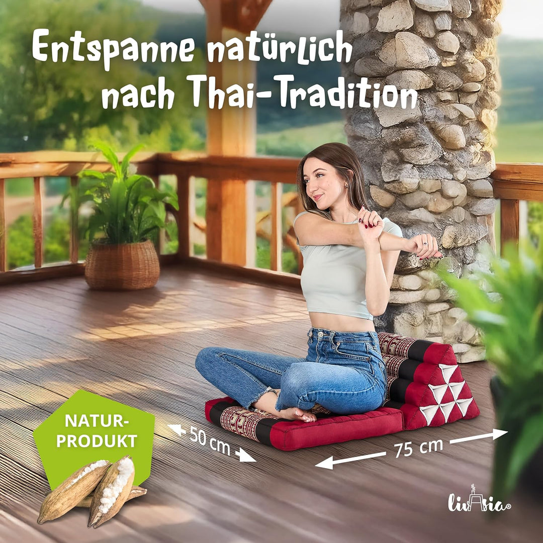 livasia Thaikissen mit 1 Auflage, Dreieckskissen mit Sitzkissen, Keilkissen mit Kapok, Rückenkissen