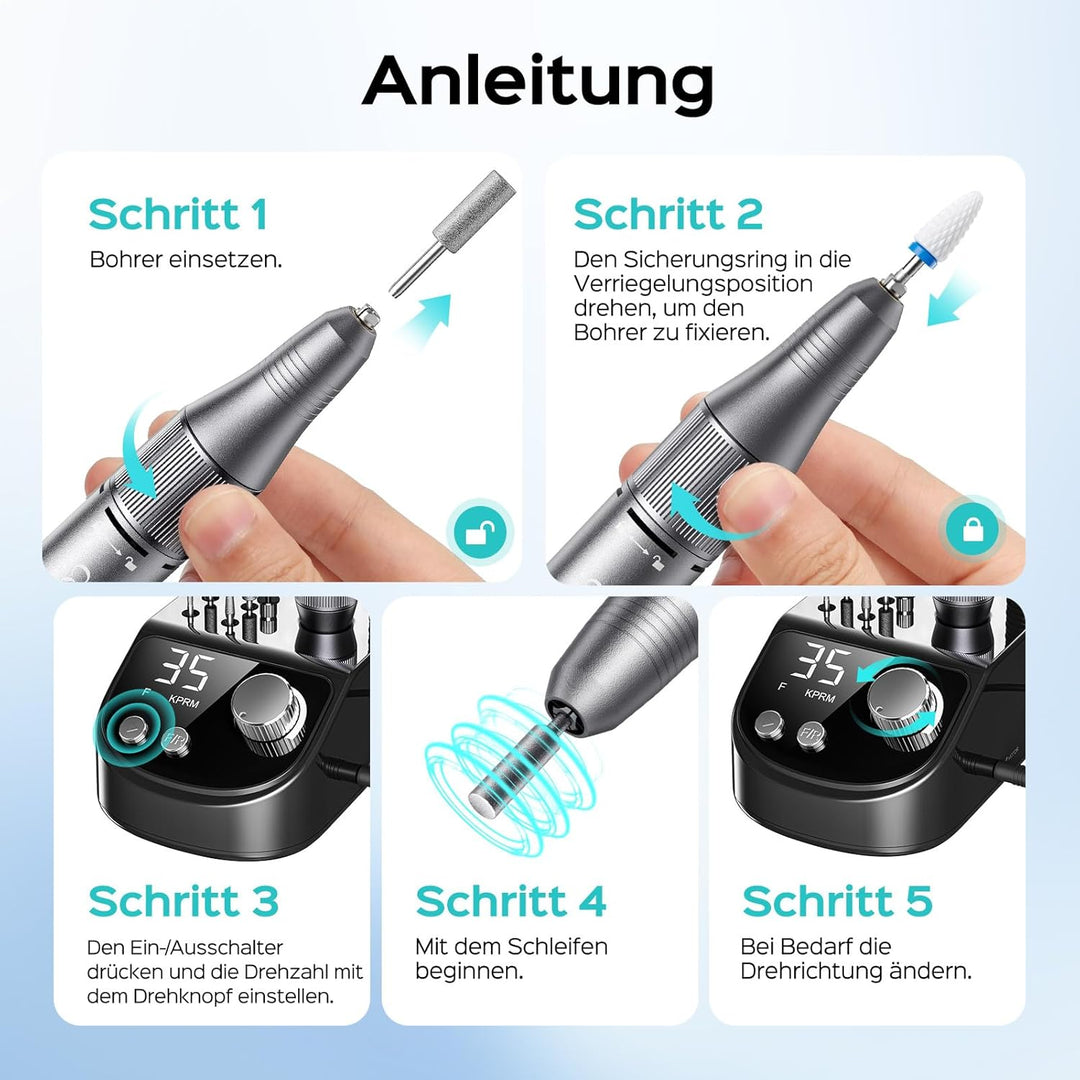 COSLUS E50 Nagelfräser Professionell Set 35000 U/min: Nagelfräser für Gelnägel Elektrische Nagelfeil