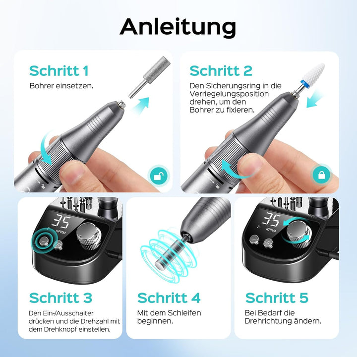 COSLUS E50 Nagelfräser Professionell Set 35000 U/min: Nagelfräser für Gelnägel Elektrische Nagelfeil