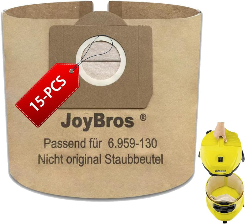 JoyBros 15-Stück Staubbeutel für Kärcher wd3 wd 3 wd3P wd3.200 Premium 6.959-130.0 6.904-051.0 MV3 A