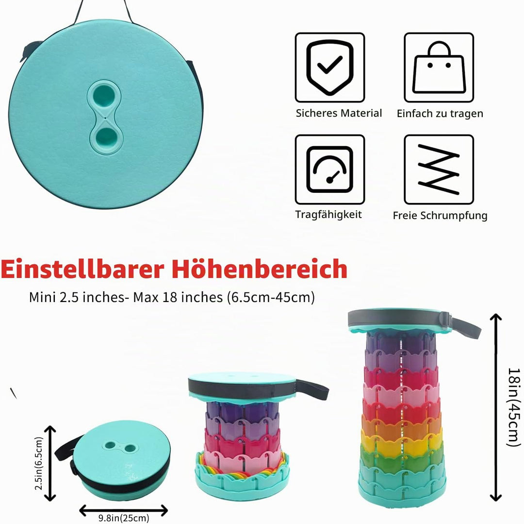 Teleskopischer Tragbarer Klapphocker Faltbar, Regenbogen Kunststoff Teleskop Hocker Tragbarer Hocker