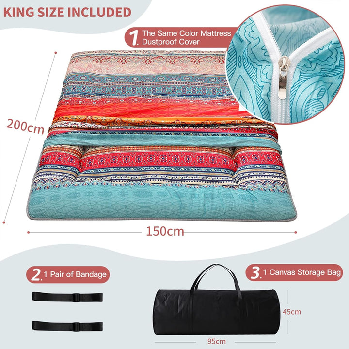 MAXYOYO Böhmische Retro Futon Matratze - Vintage Blumenmuster japanische Bodenmatratze - rollbar ver