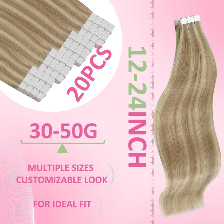 YoungSee Tape Extensions Echthaar Blond 30 cm Echthaar Extensions Tape Blond Glatt Tape in Extension