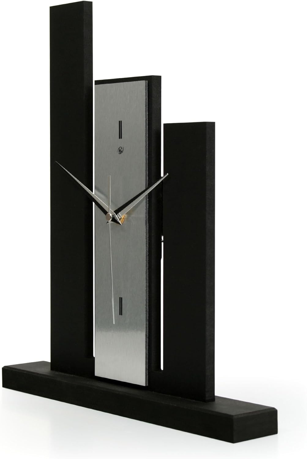 Kreative Feder Designer-Standuhr „Stairs“ aus Holz – Schwarze Tischuhr in modernem Metallic-Look ohn