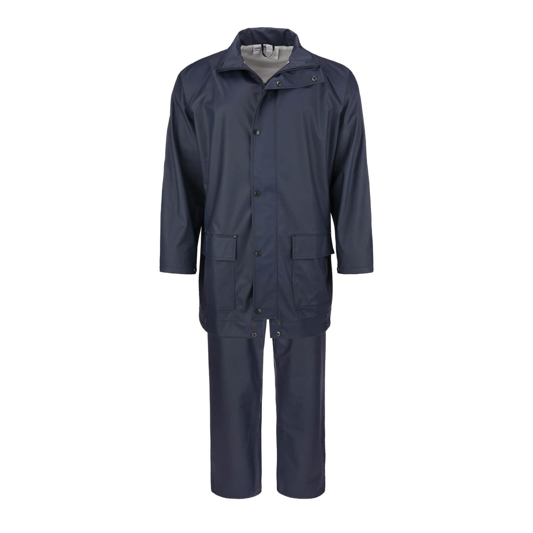 modAS Unisex PU-Regenanzug Profi - Set aus Regenjacke und Regenhose winddicht wasserdicht S Navy, S