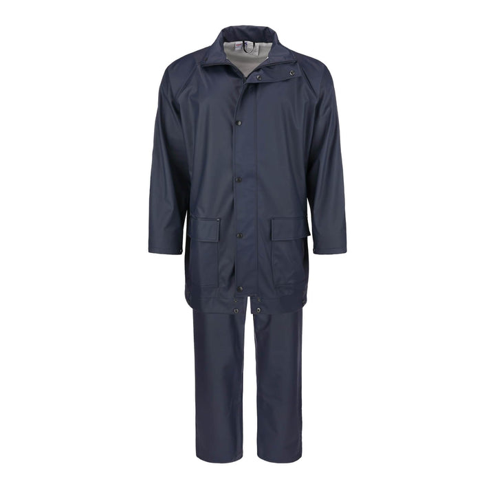modAS Unisex PU-Regenanzug Profi - Set aus Regenjacke und Regenhose winddicht wasserdicht S Navy, S