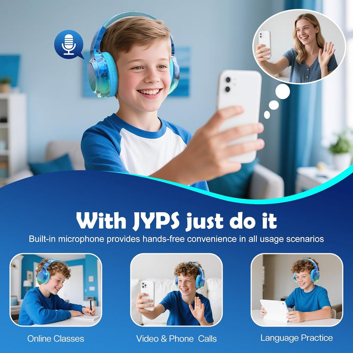 JYPS Bluetooth Kopfhörer Kinder, Kabellose Kopfhörer Bluetooth Kinder Over Ear, Kopfhörer Kinder Blu
