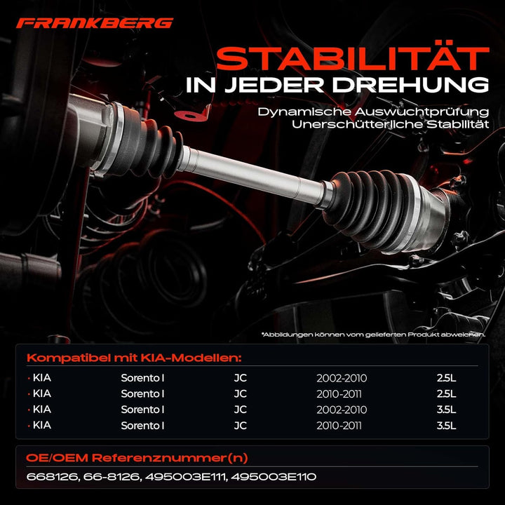 Frankberg Antriebswelle Vorne Rechts Kompatibel mit Sorento I JC 2.5L 3.5L SUV 2002-2009 Replace# 49
