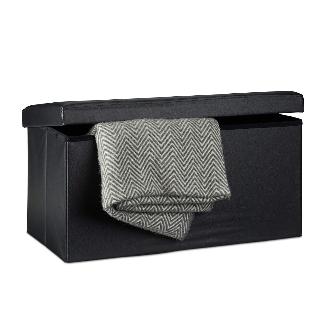 Relaxdays Faltbare Sitzbank, 38 x 76 x 38 cm HxBxT, 2-Sitzer m. Stauraum, Kunstleder Sitzhocker 300