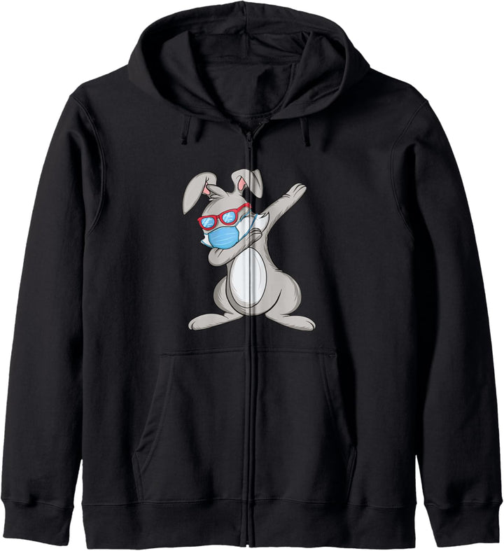 Dab Hase T-Shirt Dabbing Hasen Sonnenbrille Mundschutz Maske Kapuzenjacke