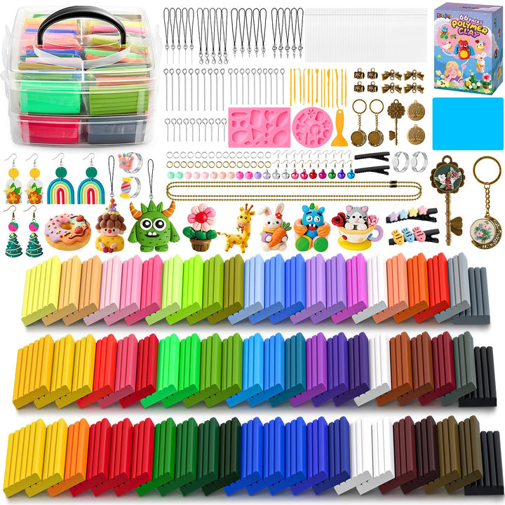 Polymer Clay Set, 66 Farben Modelliermasse Knete Kit für Kinder | 20g Each Ofenhärtende Knetmasse mi