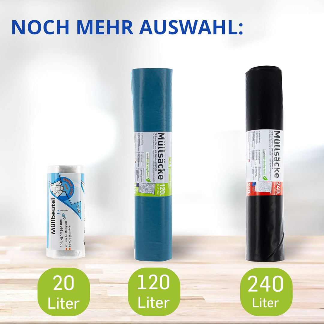Hossi's Wholesale Abfallsäcke, 10 Rollen à 25 reissfeste Müllbeutel XXL, Müllsäcke blau, Mülltüten e
