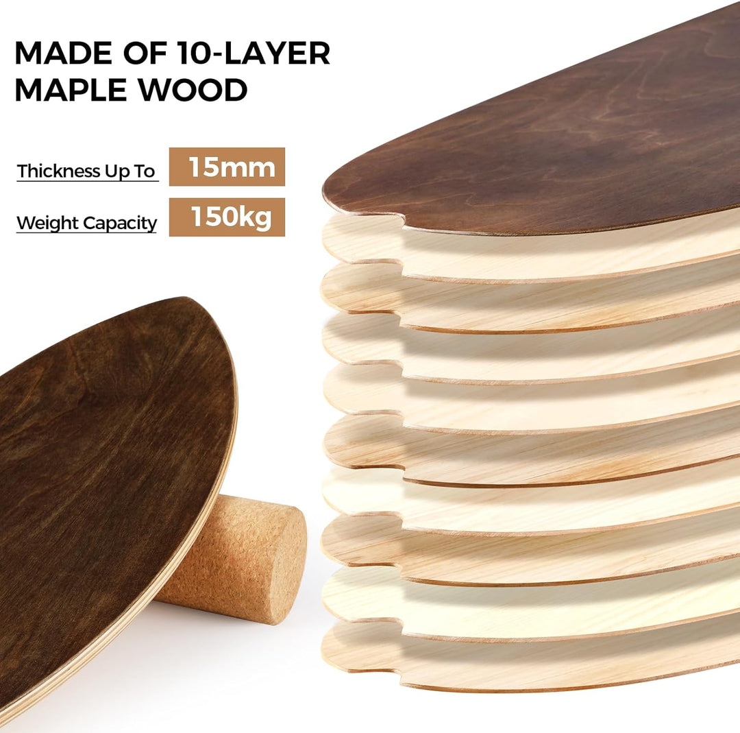 Cowiewie Balance Board, 15mm Dickes BalanceBoard + 10mm Korkrolle, Balance-Board Maximale Belastung