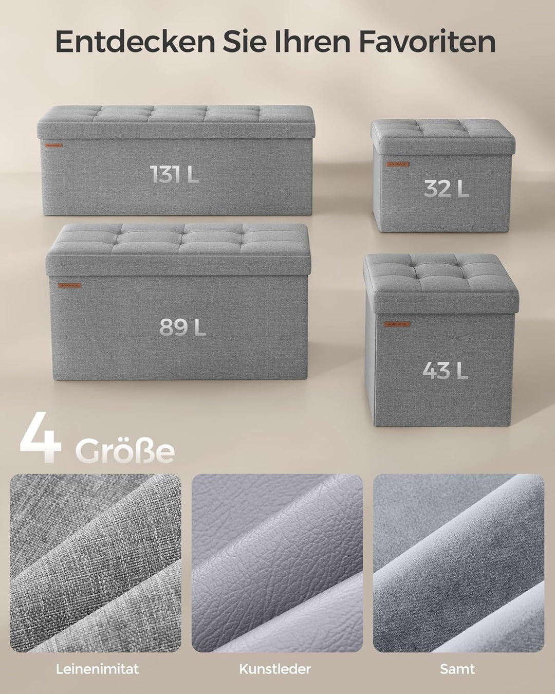 SONGMICS Sitzhocker mit Stauraum, klappbare Sitzbank, 38 x 110 x 38 cm Fussbank, Aufbewahrungsbox, b