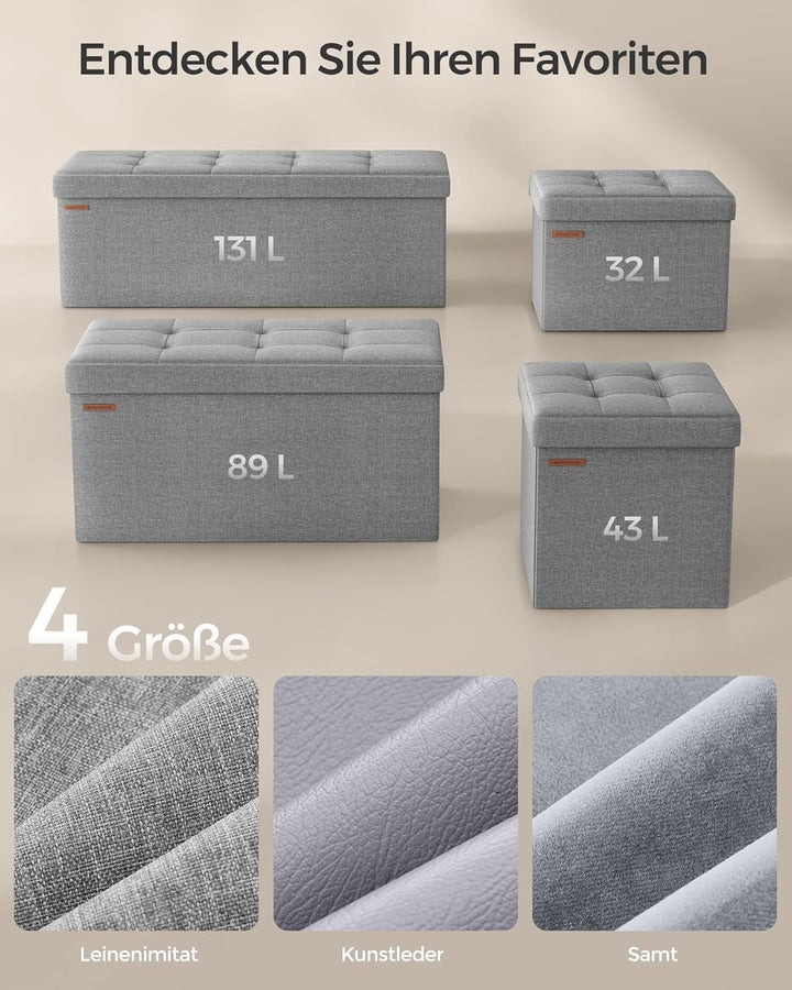 SONGMICS Sitzhocker mit Stauraum, klappbare Sitzbank, 38 x 110 x 38 cm Fussbank, Aufbewahrungsbox, b