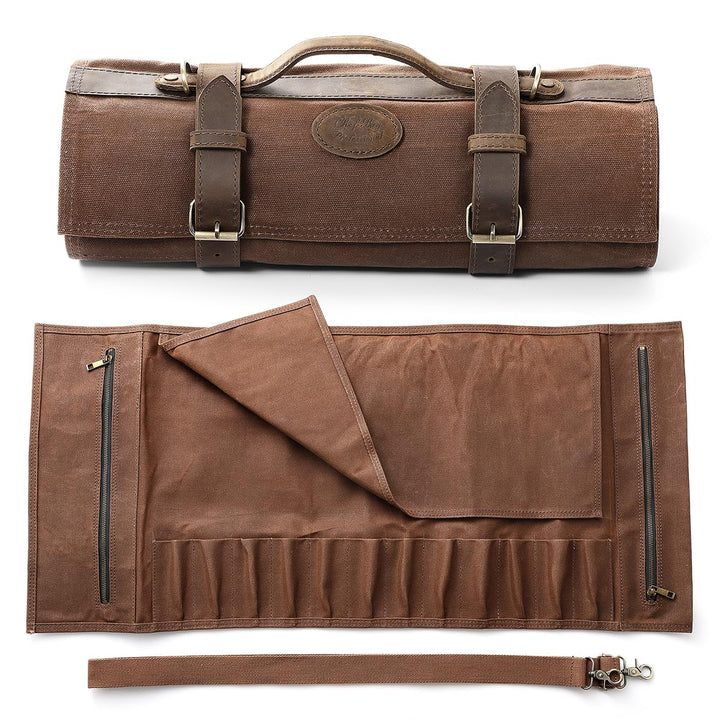 XINZUO Messertasche, Profi Kochmesser Koffer, 12 Schlitzen, 16oz gewachstes Segeltuch und Crazy Hors