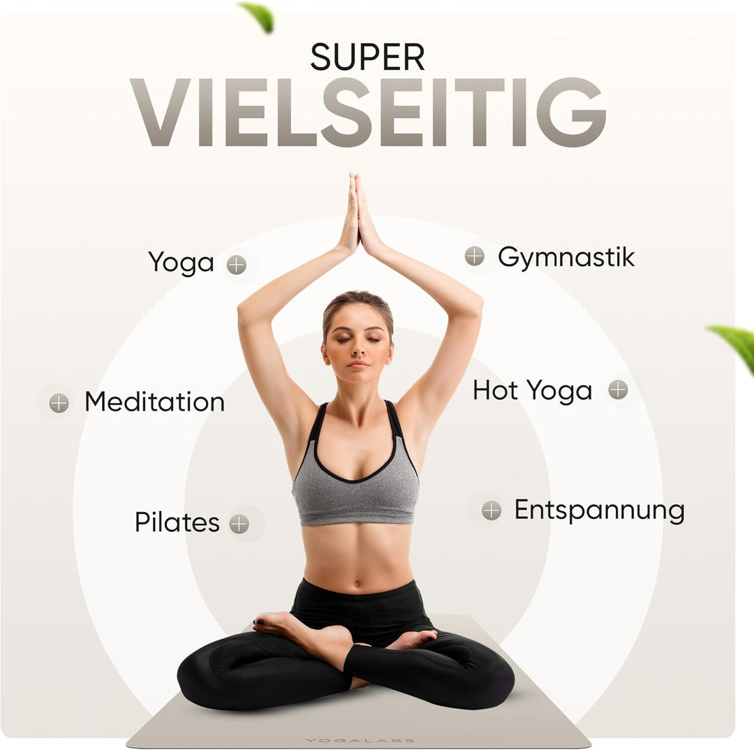 Premium Yoga-Matte STUDIO 185 x 68 x 0,4cm (extra gross) inkl. Gurt aus ECO PU & Naturkautschuk - An