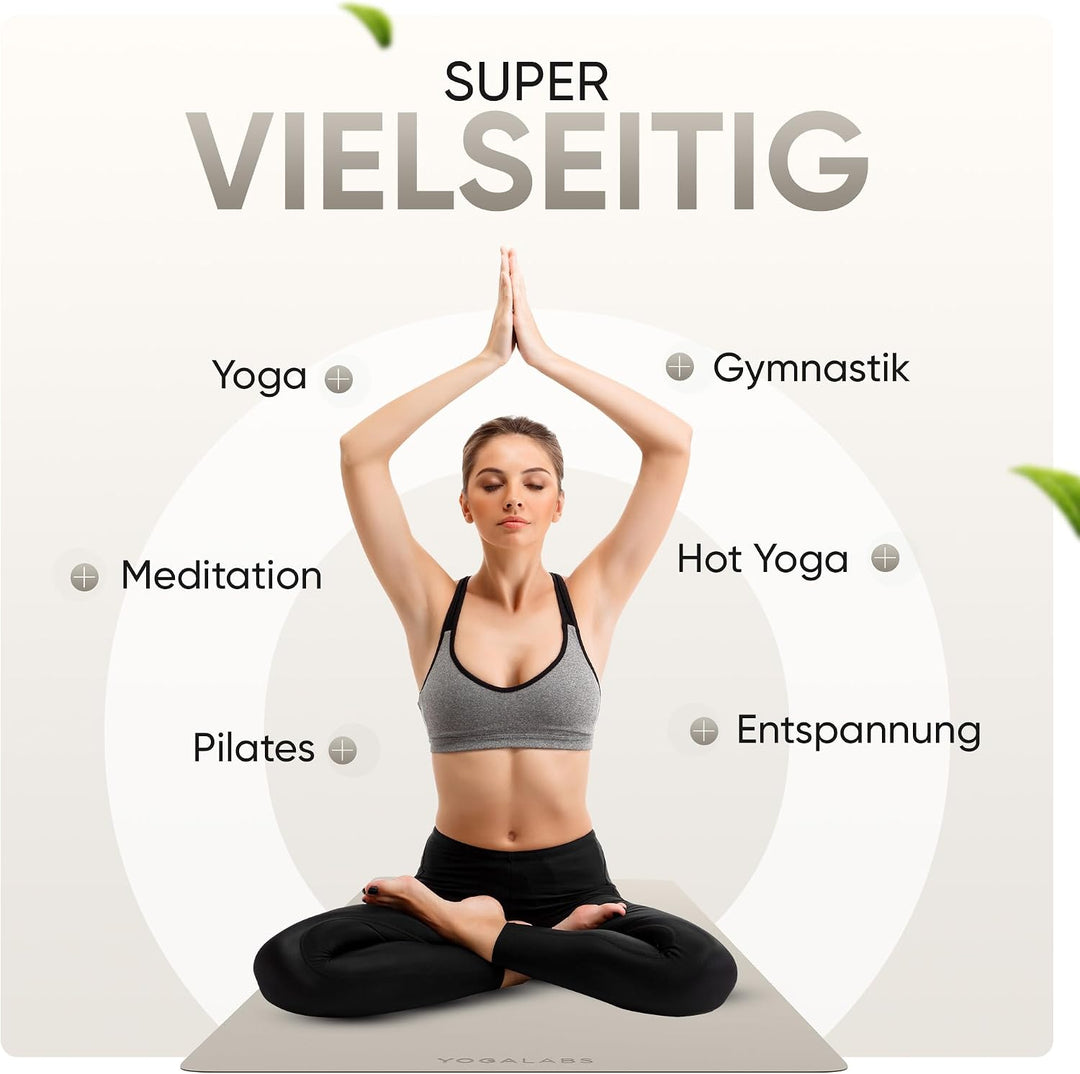 Premium Yoga-Matte STUDIO 185 x 68 x 0,4cm (extra gross) inkl. Gurt aus ECO PU &amp; Naturkautschuk - An