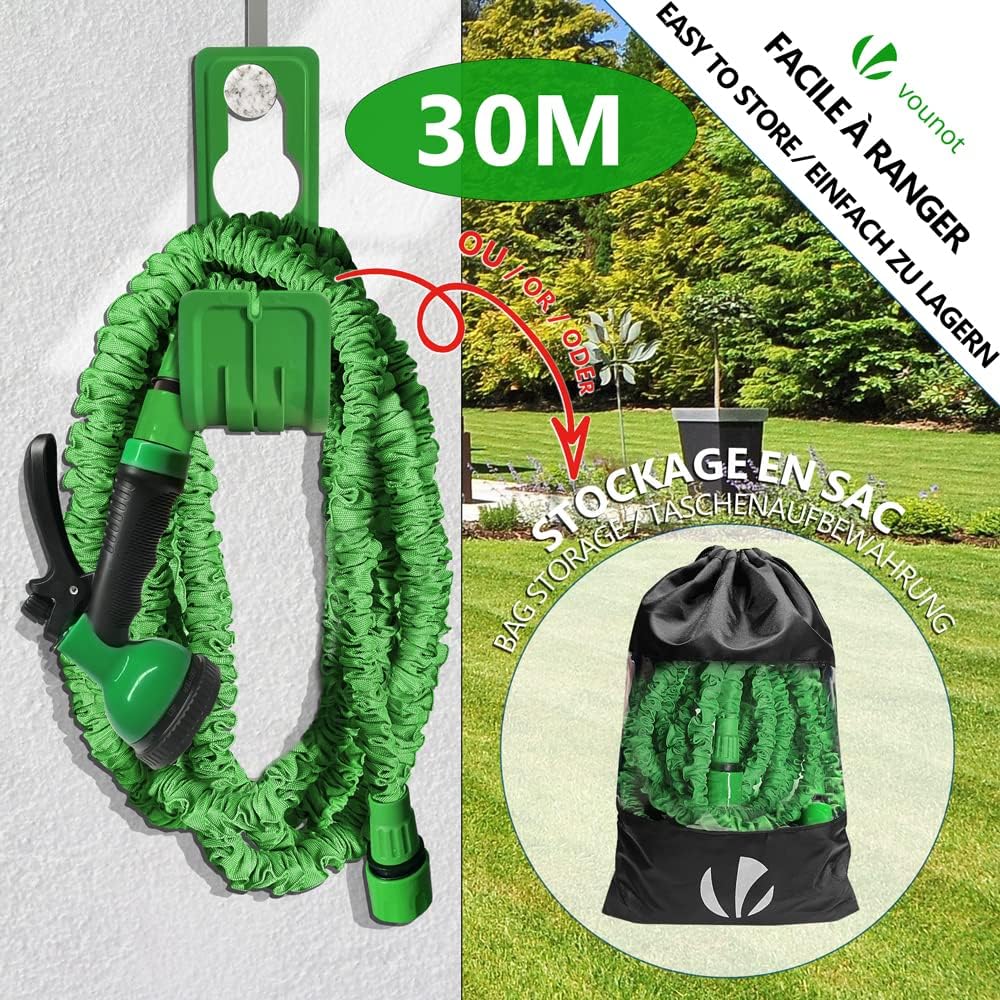 VOUNOT Flexibler Gartenschlauch 15 m, Flexibel Wasserschlauch Dehnbarer mit 10 Sprühfunktionen, Schn