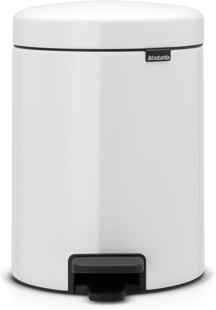 Brabantia Treteimer mit Inneneimer aus Kunststoff, Stahl, 5 Liter, Weiss, 5L 5 Liter White, 5 Liter