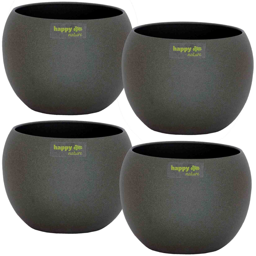 happy nature Set4 4 Keramik Blumentöpfel Madeira dunkel grau Struktur Kugel Ø 16 cm H 13,5 cm