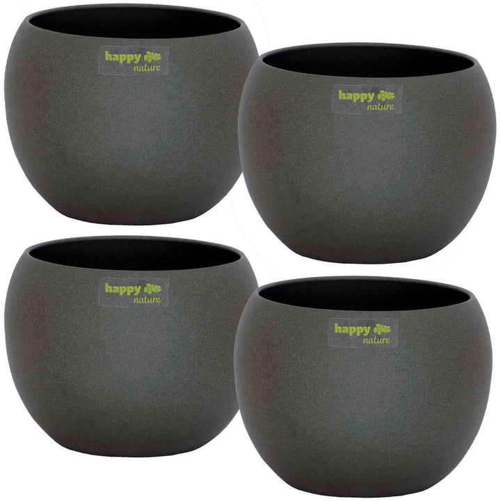 happy nature Set4 4 Keramik Blumentöpfel Madeira dunkel grau Struktur Kugel Ø 16 cm H 13,5 cm