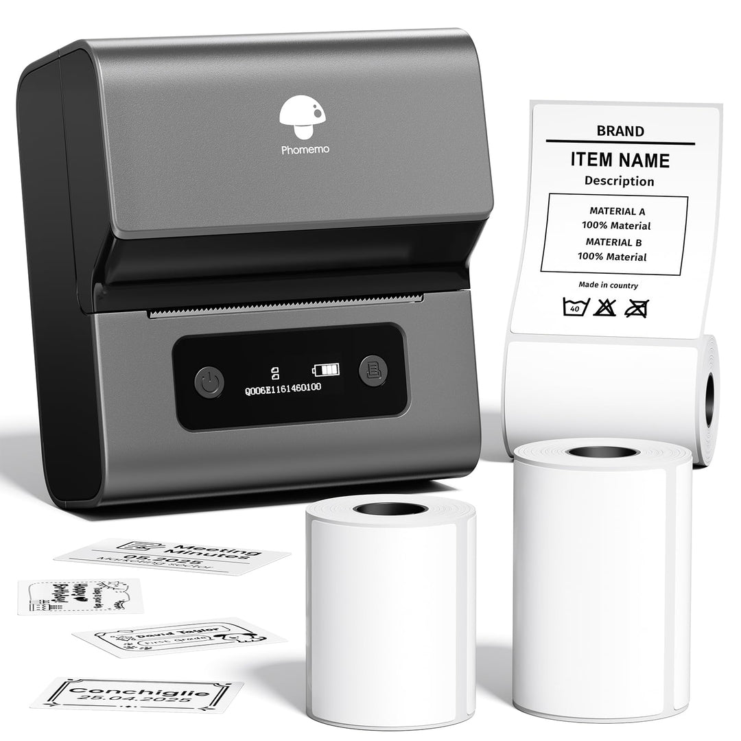 Phomemo M221 Etikettendrucker mit 3 Etikettenrollen - Thermo Bluetooth Etikettendrucker Beschriftung