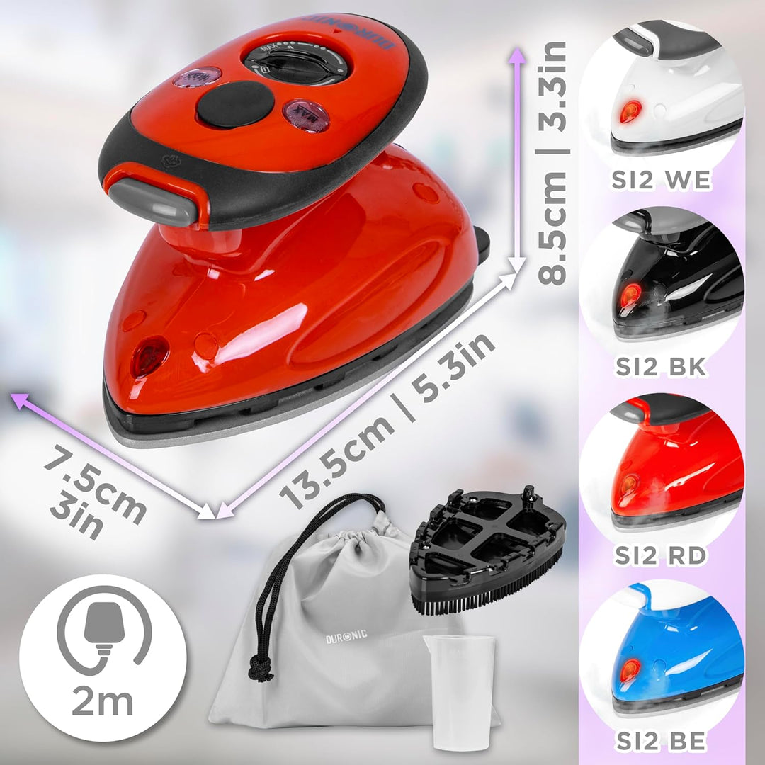 Duronic SI2 RD Mini Reisebügeleisen, 375W Mini Bügeleisen, Dampfbügeleisen 50ml Wassertank, kleines