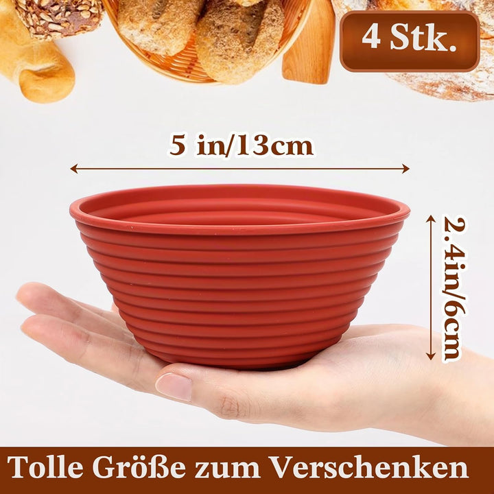 Webake Gärkorb Brot Rund Klein Gärkörbchen Set Silikon 4 Stück 13 cm Sauerteig Brotgärkörbe Brotgärk