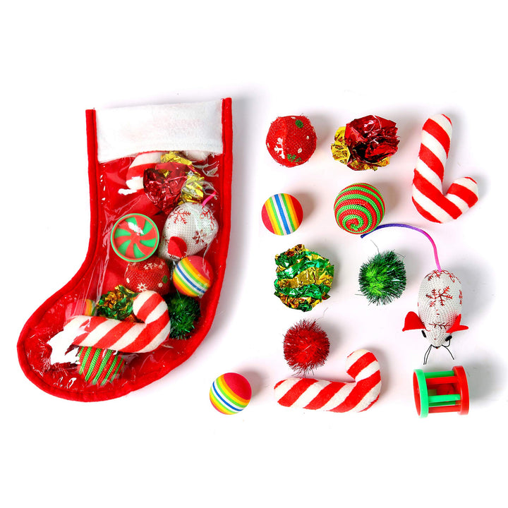 Weihnachtsstrumpf, Katzenspielzeug, gefüllt, 12 Packungen