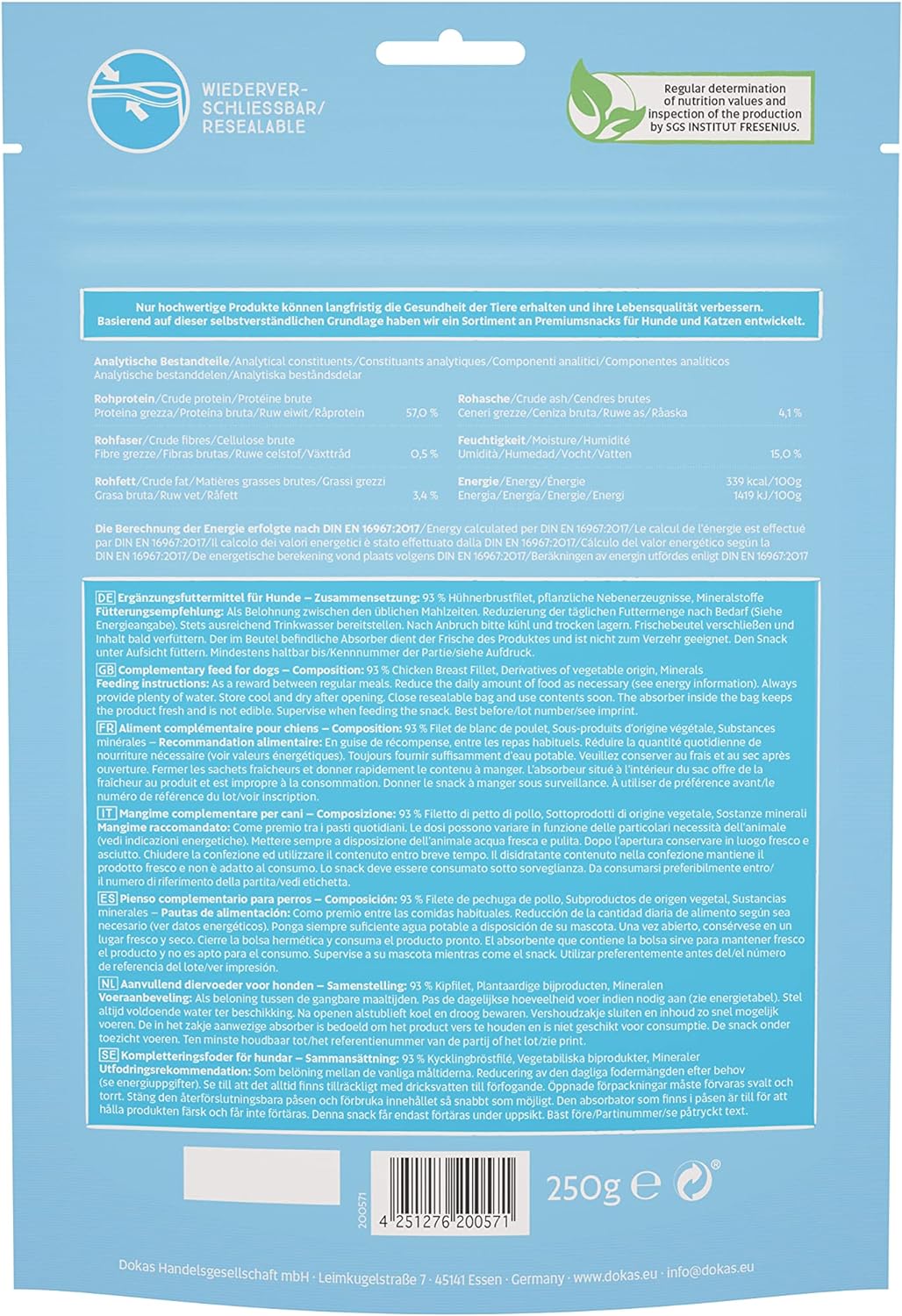 DOKAS Getreidefreier Premium Snack in Streifen für Hunde – Ideal für zwischendurch