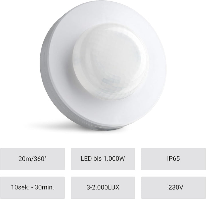 SEBSON® Bewegungsmelder Aussen IP65-2er Set - Aufputz Decken Montage, LED geeignet, Infrarot Sensor