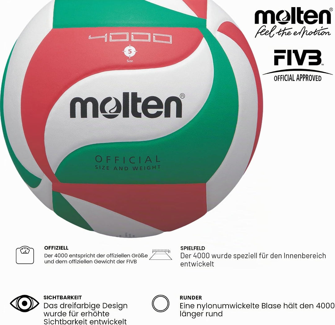 Molten Volleyball 5 Weiss/Grün/Rot, 5 Weiss/Grün/Rot