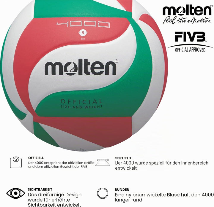 Molten Volleyball 5 Weiss/Grün/Rot, 5 Weiss/Grün/Rot