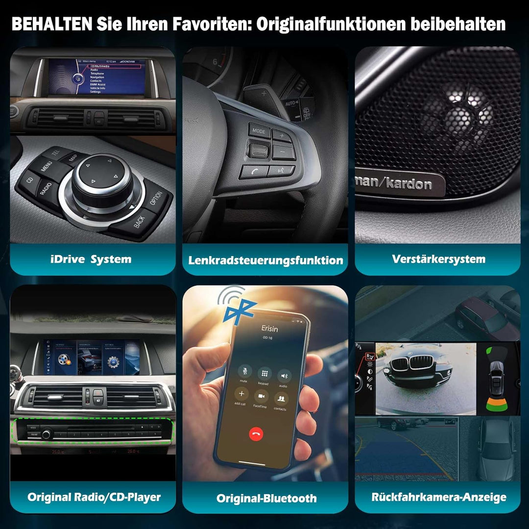 Erisin 10.25 Zoll Qualcomm 8-Kern 4GB+64GB Android 14 Autoradio Bluetooth GPS Navigation für BMW 5er