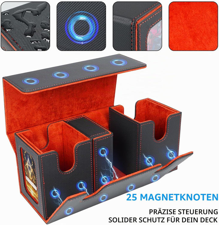 AFIING MTG Commander Kartenbox, 3-in-1 Karten-Aufbewahrungsbox für 200+ doppelt gesleevte Karten, Ma