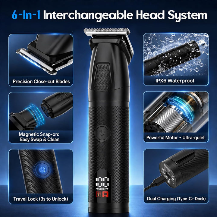 Intimrasierer Mann, 6-IN-1 Rasierer Herren Intimbereich Wasserdicht, Nass-Trocken Körperrasierer Her
