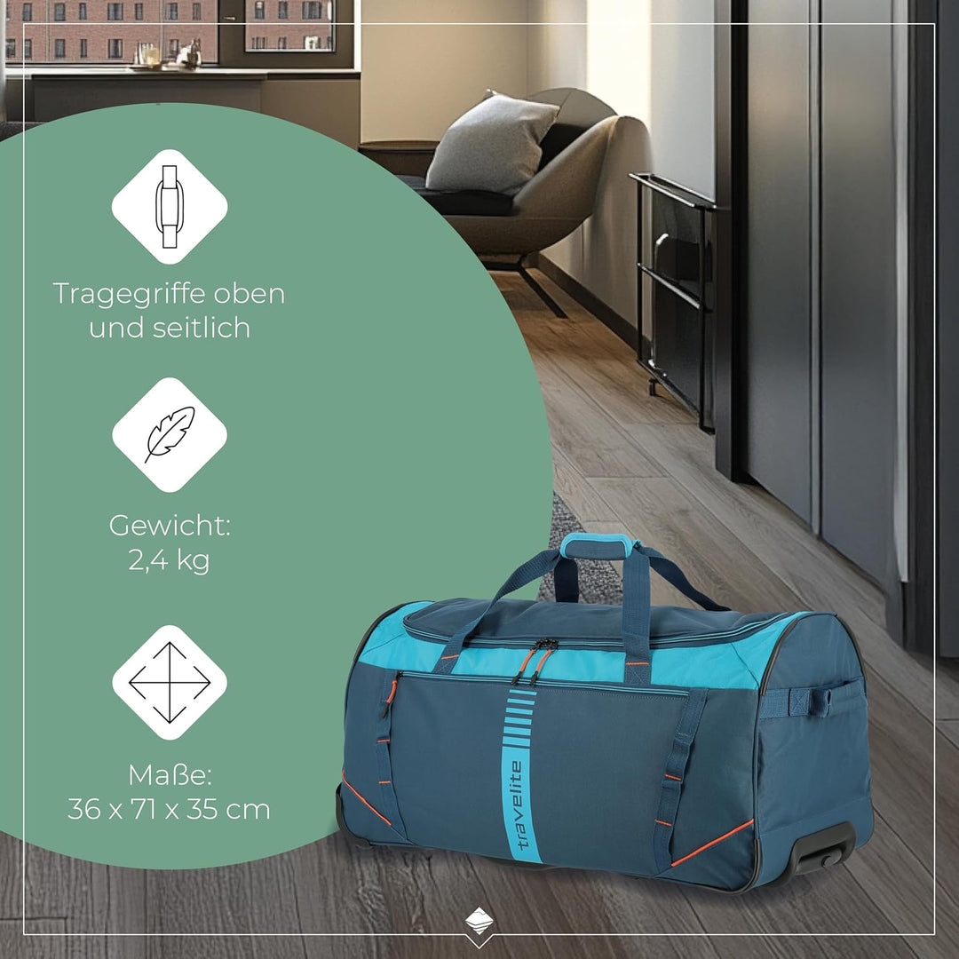 travelite 2-Rad Trolley Grösse L, Gepäck Serie BASICS ACTIVE: Weichgepäck Reisetasche mit Rollen im