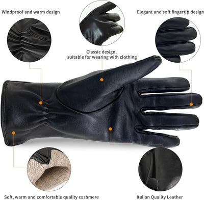 ZLUXURQ Damen Leder Handschuhe echtes Lammleder und mit Kaschmir Wolle gefütterte warme Winter Hands