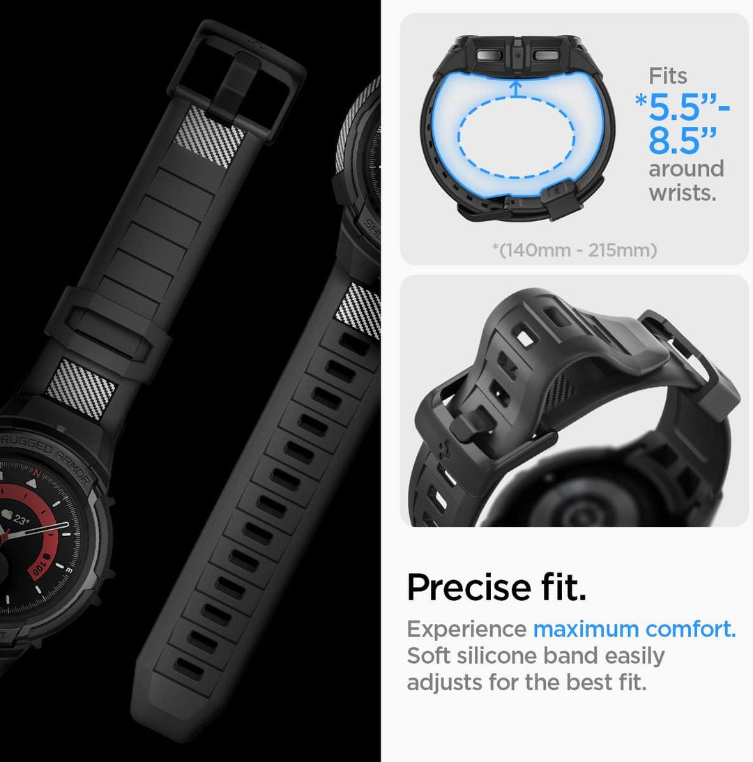 Spigen Rugged Armor Pro Armband mit Hülle Kompatibel mit Galaxy Watch 5 Pro 45mm (2022) - Schwarz, S