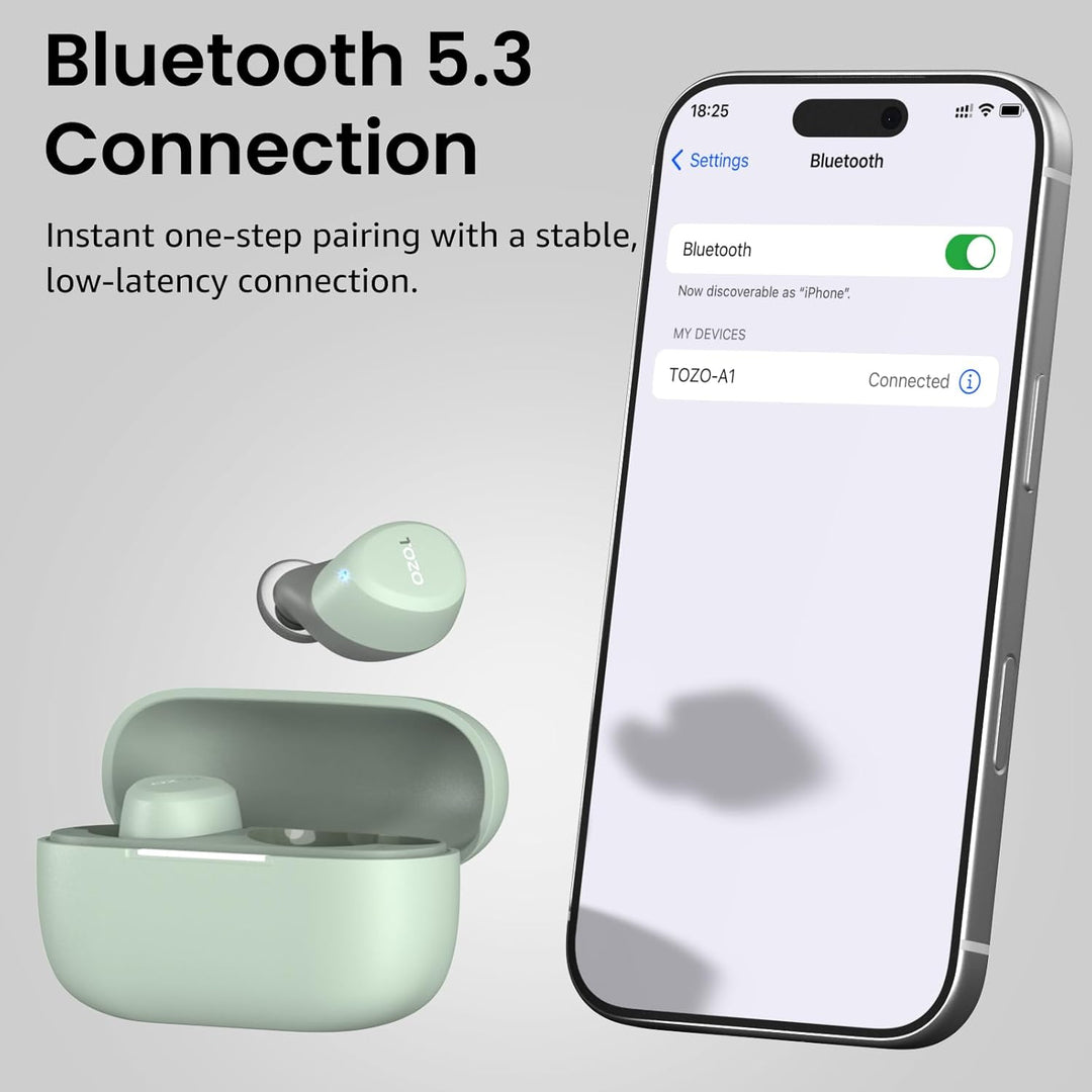 TOZO A1 In-Ear Kopfhörer Kabellos Bluetooth 5.3 mit 2 Mikrofonen für KI-Anrufe, App-Steuerung, 32 St