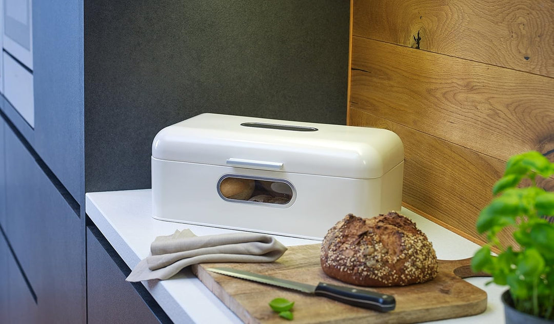 Echtwerk Brotkasten, Retro-Brotbox aus Metall mit Sichtfenster, Platzsparende Aufbewahrungsbox, Brot