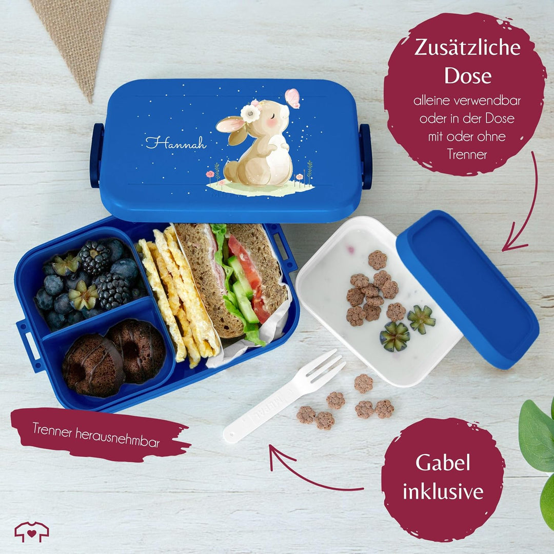 Kinder Bento Box Midi Lunchbox für Mepal Bentobox - Hasen - Brotdose Süsser Hase personalisiert I La