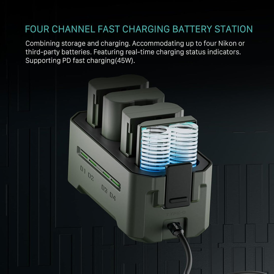 EN-EL15C Ersatzakku- und Ladegerät-Set, 2er-Pack 2400-mAh-Akkus und Vierkanal-USB-C-PD-Schnellladege