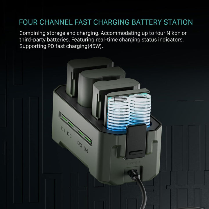 EN-EL15C Ersatzakku- und Ladegerät-Set, 2er-Pack 2400-mAh-Akkus und Vierkanal-USB-C-PD-Schnellladege